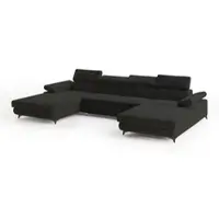 Masseno Ecksofa DETTI mit Schlaffunktion U-Form, Sofa mit Bettkasten, Wohnzimmersofa, Couch, Soffa, Bettsofa, Couchgarnitur- Schwarz, MONOLITH 95