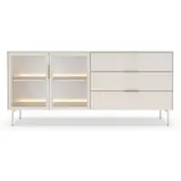 Masseno Kommode GLORIA 181,3 cm Sideboard mit LED 3 Schubladen und 2 Türen für Wohnzimmer Schlafzimmer Modern 181,3x39,3x82,6 cm Kaschmir / Kaschmir