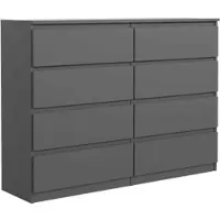 Masseno Kommode NUDO 120 cm Sideboard mit 8 Schubladen und Türen für Wohnzimmer Schlafzimmer Modern 120x39x101,5 cm Anthrazit / Anthrazit