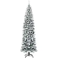Coast Bleistift Weihnachtsbaum 225cm, künstlicher Tannenbaum 641 PVC Nadeln mit Schnee, Christbaum mit Metallständer, Kunstbaum Weihnachten