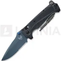 Benchmade Adira Blue Titanium Cerakote Taschenmesser, tempest gray grivory, Wellenschliff