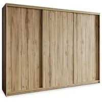 Masseno Schiebetürenschrank NISSE 270/205/60 cm Kleiderschrank mit Schubladen Schlafzimmer Schrank 3-türig Eiche Wotan + Gold