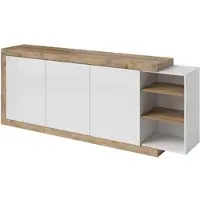 Masseno Kommode SINFONIA 220 cm Sideboard und 3 Türen für Wohnzimmer Schlafzimmer Modern 220x40x86 cm Eichefarben / Weiß