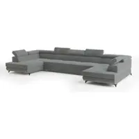 Masseno Ecksofa URMANO mit Schlaffunktion U-Form, Sofa mit Bettkasten, Wohnzimmersofa, Couch, Soffa, Bettsofa, Couchgarnitur- Grau, MONOLITH 85