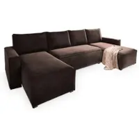 Masseno Ecksofa DENI mit Schlaffunktion U-Form, Sofa mit Bettkasten, Wohnzimmersofa, Couch, Soffa, Bettsofa, Couchgarnitur- Braun, MONOLITH 29