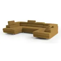 Masseno Ecksofa RAGGIO mit Schlaffunktion U-Form, Sofa mit Bettkasten, Wohnzimmersofa, Couch, Soffa, Bettsofa, Couchgarnitur- Gelb, MONOLITH 48
