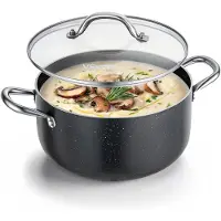 Vevor Suppentopf aus Aluminiumlegierung 5,7 L Antihaftbeschichtet Kochtopf mit Glasdeckel, PFOA- und PFAS-frei, Kompatibel mit Gasherden Induktionsherden Elektroherden, Ideal für Suppen Eintöpfe Pasta