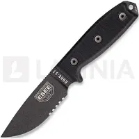 ESEE Model 3, serrated, black G-10, black plastic sheath, nylon sheath