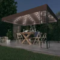 PUEAZU Pavillon mit LED-Lichterkette 4x3 m Taupe - Pavillons & Partyzelte &31462