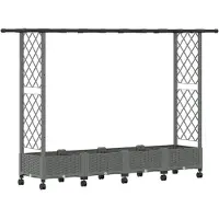 vidaXL Hochbeet mit Rankgitter und Dach Hellgrau 203 x 40 x 127 cm PP