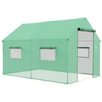 OKWISH Tunnelgewächshaus Metall Grün 200x300x200 cm mit verzinkter Stahlkonstruktion, UV-beständiger Folie, Rolltür und 4 Netzfenstern