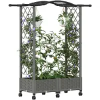 vidaXL Hochbeet mit Rankgitter und Dach Hellgrau 124 x 40 x 129 cm PP