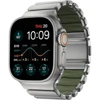 Nomad Stratos Armband für Apple Watch | 44/45/46/49 mm - Forest Green / Natural Titanium