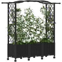vidaXL Hochbeet mit Rankgitter und Dach Schwarz 164 x 40 x 144 cm PP