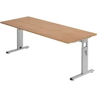 Bümö Schreibtisch Serie-O - Gestell: Silber, Nachbildung: Nussbaum, Größe: 200 x 80 cm