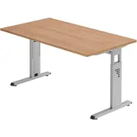 Bümö Schreibtisch Serie-O - Gestell: Silber, Nachbildung: Nussbaum, Größe: 140 x 80 cm
