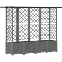 vidaXL Hochbeet mit Rankgitter und Dach Hellgrau 202 x 40 x 136 cm PP