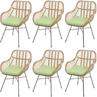 Mendler 6er-Set Esszimmerstuhl MCW-P17, Küchenstuhl Korbstuhl Rattansessel Rattanstuhl Stuhl, Kubu Rattan Metall Polster grün