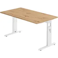 Bümö Schreibtisch Serie-O - Nachbildung: Asteiche, Gestell: Weiß, Größe: 140 x 80 cm