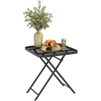 OKWISH Klappbarer Gartentisch aus Stahl in Schwarz, 70x70x72 cm, wetterfest, pflegeleicht und tragbar