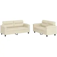 vidaXL 2-tlg. Sofagarnitur mit Kissen Creme Kunstleder