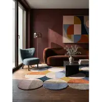 KADIMA DESIGN Wollteppich Mia Ellipse Scallop | Handgetufteter Kurzflor-Teppich mit modernem Kreis-Design | Für Wohnzimmer & Flur | 120x170cm