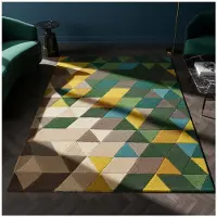 KADIMA DESIGN Wollteppich geometrisch Grün-Bunt 200 x 290 cm - DERWENT Kadima