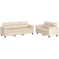 vidaXL 2-tlg. Sofagarnitur mit Kissen Beige Mikrofasergewebe