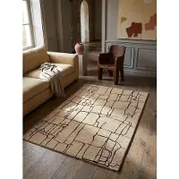KADIMA DESIGN Wohnzimmerteppich abstrakt Creme-Schwarz, 12mm Florhöhe, Polyester Woll-Look, für Fußbodenheizung | 160x230cm