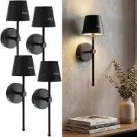 Ideoon 4er-Set Elegante LED Wandleuchte kabellos mit Fernbedienung: Akku Wandlampe dimmbar in Schwarz, USB aufladbar mit Timer & Touch-Sensor