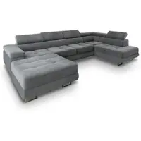Masseno Ecksofa CASONE R-S mit Schlaffunktion U-Form, Sofa mit Bettkasten, Wohnzimmersofa, Couch, Soffa, Bettsofa, Couchgarnitur- Grau, MONOLITH 85
