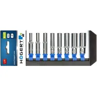 Högert TECHNIK Steckschlüsselsatz 8tlg, 1/4", 5.5-13mm Steckschlüssel Chrom-Vanadium-Stahllegierung Steckschlüssel Set Werkzeug Kasten Lang, Schwarz/blau/grau