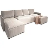 Masseno Ecksofa TRES mit Schlaffunktion U-Form, Sofa mit Bettkasten, Wohnzimmersofa, Couch, Soffa, Bettsofa, Couchgarnitur- Creme, POSO 100