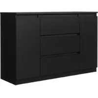 Masseno Kommode NUDO 120 cm Sideboard mit 3 Schubladen und 2 Türen für Wohnzimmer Schlafzimmer Modern 120x39x78,5 cm Schwarz / Schwarz