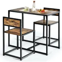 Costway 3 tlg. Küchenbar Stehtisch mit 2 Barstühlen mit Metallgestell Küchentisch Bartisch-Set für kleine Räume Küche Esszimmer & Bistro Holz Antik