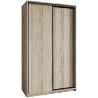 Masseno Schiebetürenschrank NISSE 120/205/60 cm Kleiderschrank mit Schubladen Schlafzimmer Schrank 2-türig Sonoma Eiche + Schwarz
