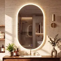 CLP Badspiegel oval rahmenloser Wandspiegel dimmbar mit LED-Beleuchtung Barbora Größe 60x90 cm