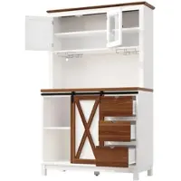 STILVORA Hochschrank Weiß mit LED-Beleuchtung und App-Steuerung, Küchenschrank mit Schublade, Sideboard mit Schiebetür und 3 Schubladen