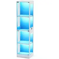 PXloue Glasvitrine 40x35x165 cm Mit LED-Beleuchtung und Ladestation Weiß