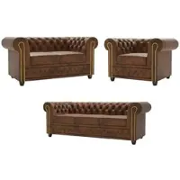 S-Style Möbel - Vibe - Chesterfield Polstergarnitur 3+2+1 aus Braun Vintage Optik Microfaser mit Holzfüßen, B/T/H: 3er - 203 cm/ 86 cm / 72 cm