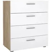 Wellhome - Schlafzimmerkommode mit 4 Schubladen in den Farben Hochglanz-Weiß und Vintage-Eiche 70 x 41 x 82 cm - Segre Oak