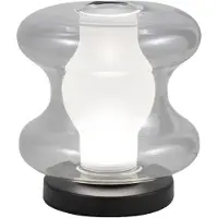 FABAS LUCE Frua Tischleuchte Ø 18 cm mit integrierter 7W LED, 750 lm, Farbtemperatur einstellbar 2700K-4000K, Metallgestell und graues Borosilikatglas.
