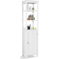 Costway 5-stöckiger Hochschrank schmal, Badschrank mit verstellbarer Regalen & Tür, freistehend platzsparend für Wohn- & Badezimmer Weiß