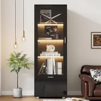 Sweiko Vitrinen mit Glastüren und LED-beleuchtete,Hochglanzvitrinen,3 Fachböden,Schwarz