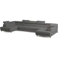 Masseno Ecksofa URMANO mit Schlaffunktion U-Form, Sofa mit Bettkasten, Wohnzimmersofa, Couch, Soffa, Bettsofa, Couchgarnitur- Grau, QUELLE 92
