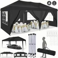 SANOPY Faltpavillon 3X6m Wasserdicht Stabil Pavillon, Partyzelt Faltbar mit 6 Seitenteilen,Upgrade-Hochdach und Tragetasche, Gartenpavillon, UV 50+