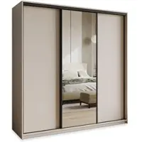 Masseno Schiebetürenschrank TAVI 180/205/60 cm Kleiderschrank mit 4 Schubladen Schlafzimmer Schrank 3-türig mit Spiegel Kaschmir