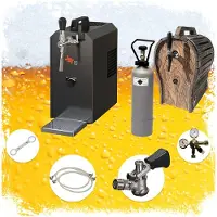 Ich-zapfe Komplett Set - Zapfanlage JET 30 Bierkoffer, Bierzapfanlage, Durchlaufkühler 1-leitig Trockenkühler, bis zu 35 Liter/h mit Holzfass, Zapfkopf: Kombi