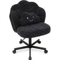 COMHOMA Schreibtischstuhl Bürostuhl, Schminkstuhl mit Rollen Rückenlehne und Wolkenkissen, Höhenverstellbarer Drehstuhl, Schimmernde Chenille, Schwarz