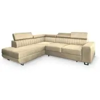 Masseno Ecksofa NOLA L-S mit Schlaffunktion L-Form, Sofa mit Bettkasten, Wohnzimmersofa, Couch, Soffa, Bettsofa, Couchgarnitur- Creme, MONOLITH 04